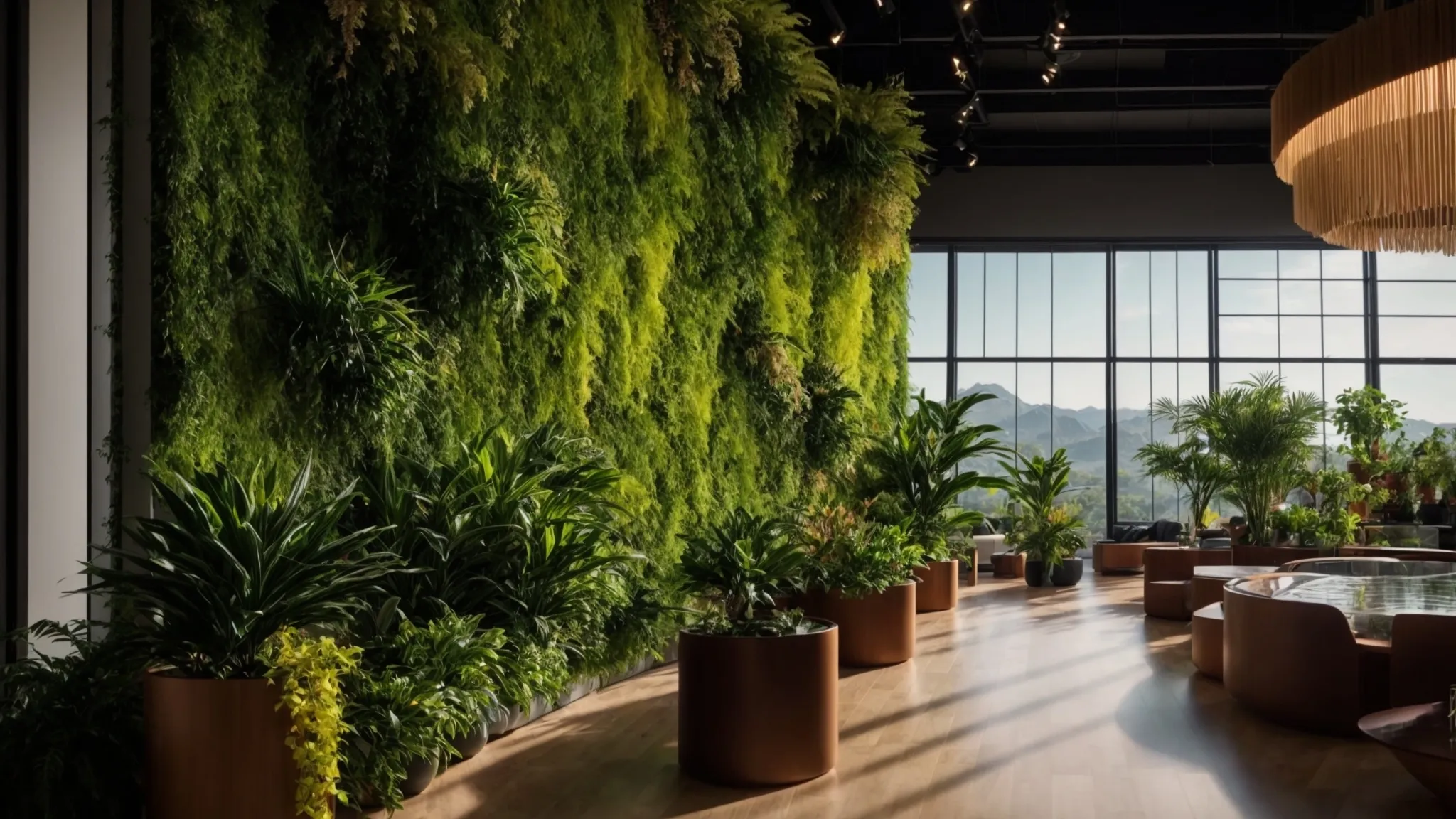 a breathtaking landscape showcasing a harmonious blend of vibrant, customized plant arrangements and innovative design elements that reflect a commitment to environmental sustainability and aesthetic beauty.