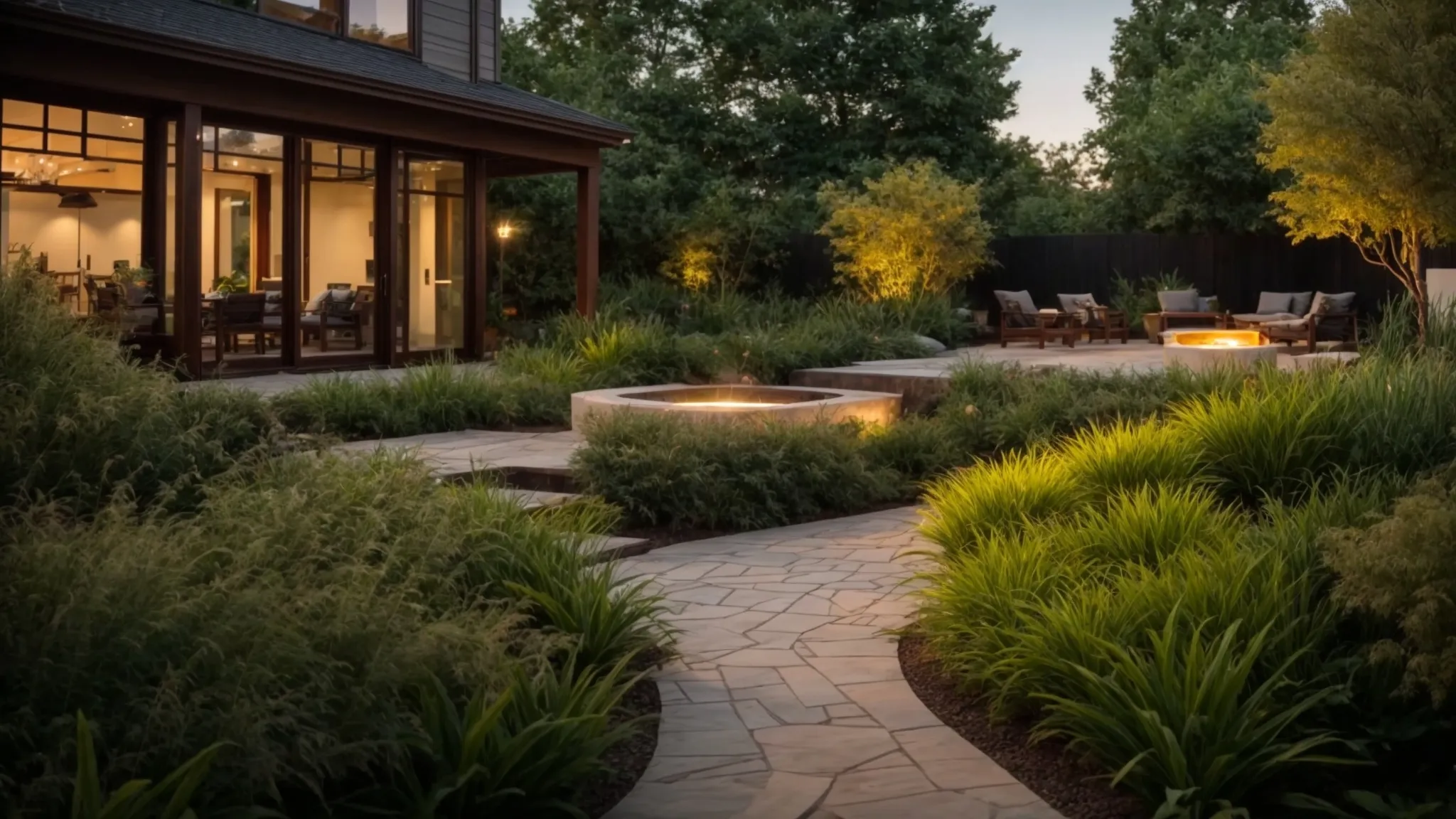 a vibrant outdoor landscape showcasing a harmonious blend of expertly designed hardscapes and lush greenery, illustrating the importance of careful evaluation in landscaping choices.